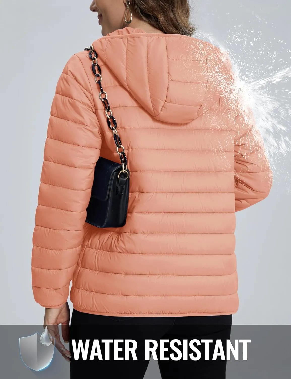 TACVASEN Women's Lightweight Puffer Jacket with Hood Pockets Quilted Padded Full-zip Winter Coat
