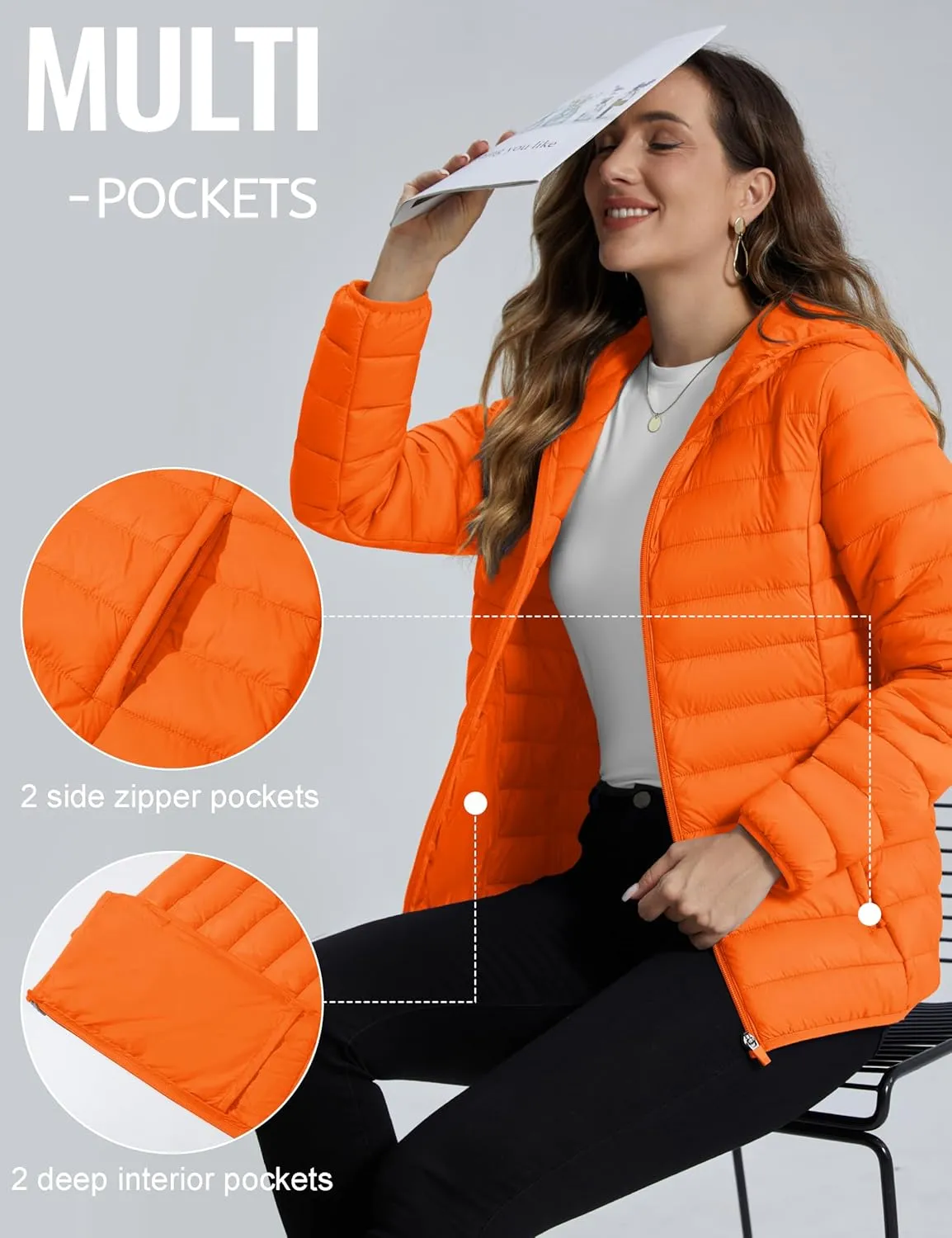 TACVASEN Women's Lightweight Puffer Jacket with Hood Pockets Quilted Padded Full-zip Winter Coat