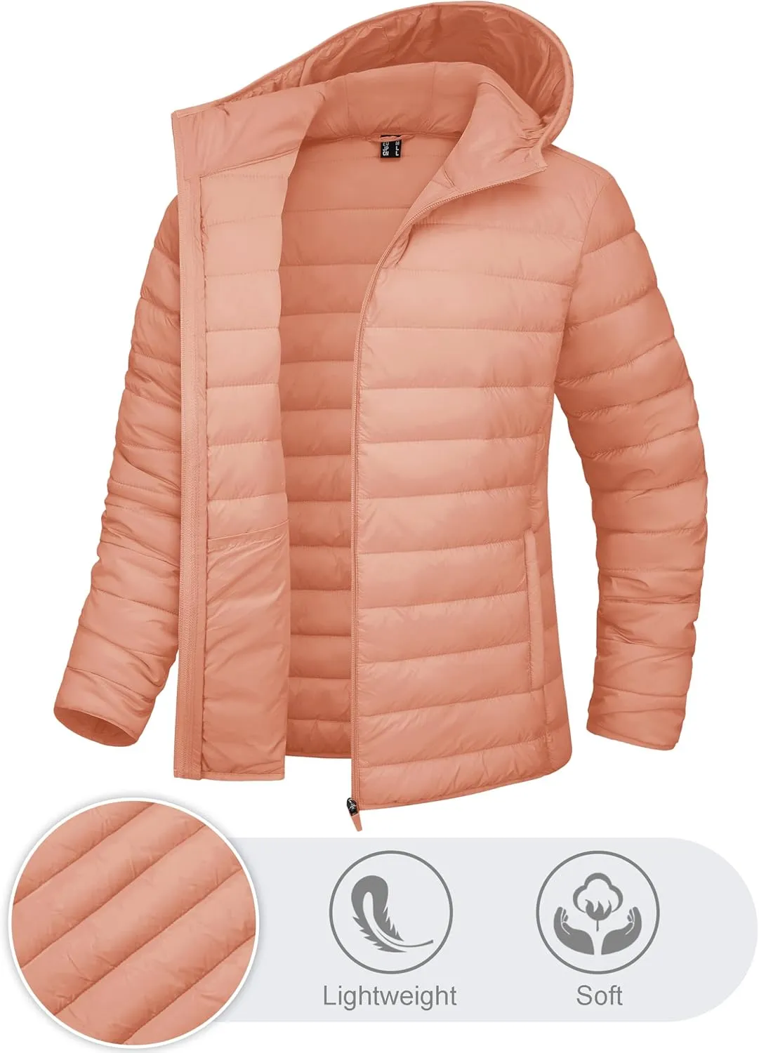 TACVASEN Women's Lightweight Puffer Jacket with Hood Pockets Quilted Padded Full-zip Winter Coat