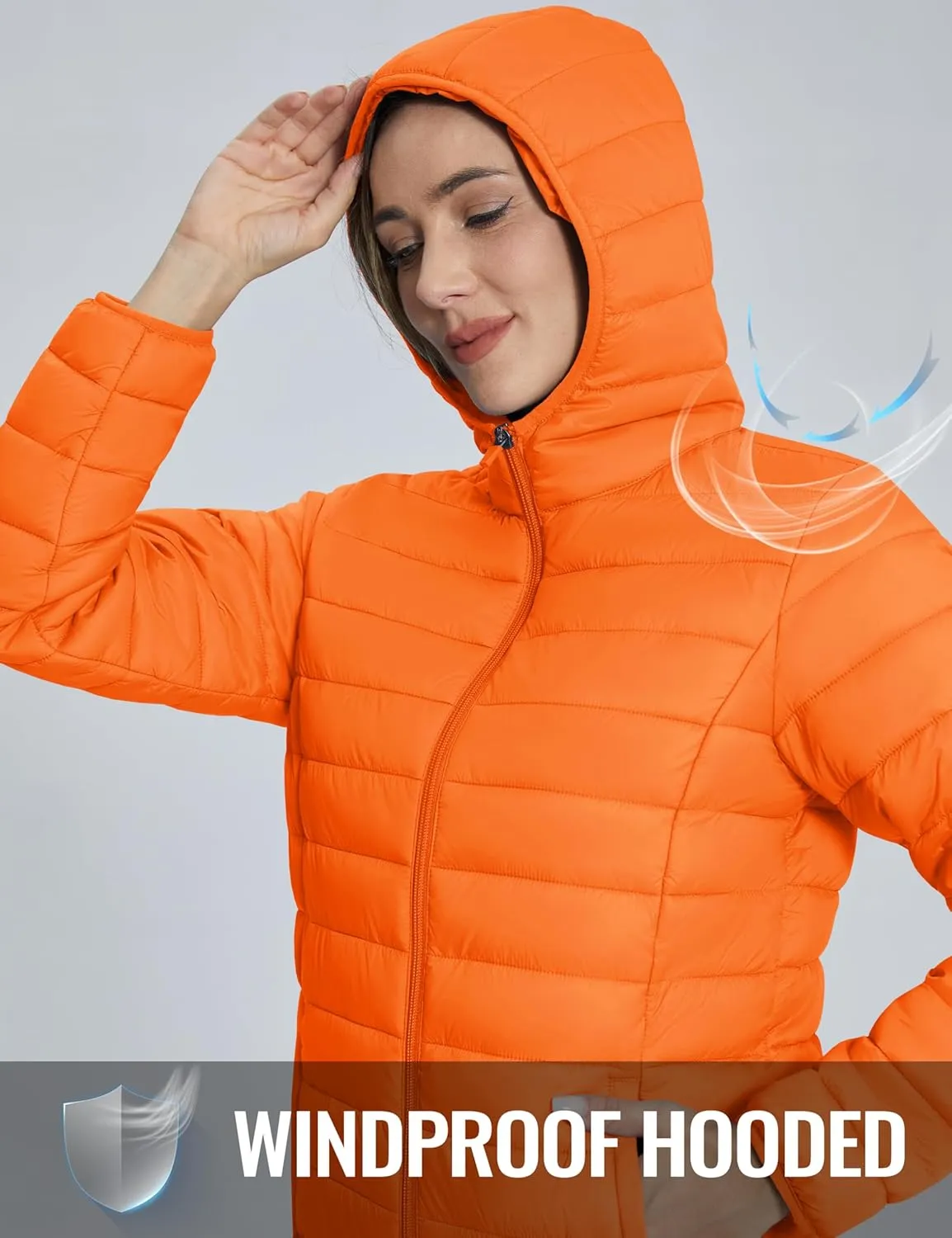 TACVASEN Women's Lightweight Puffer Jacket with Hood Pockets Quilted Padded Full-zip Winter Coat