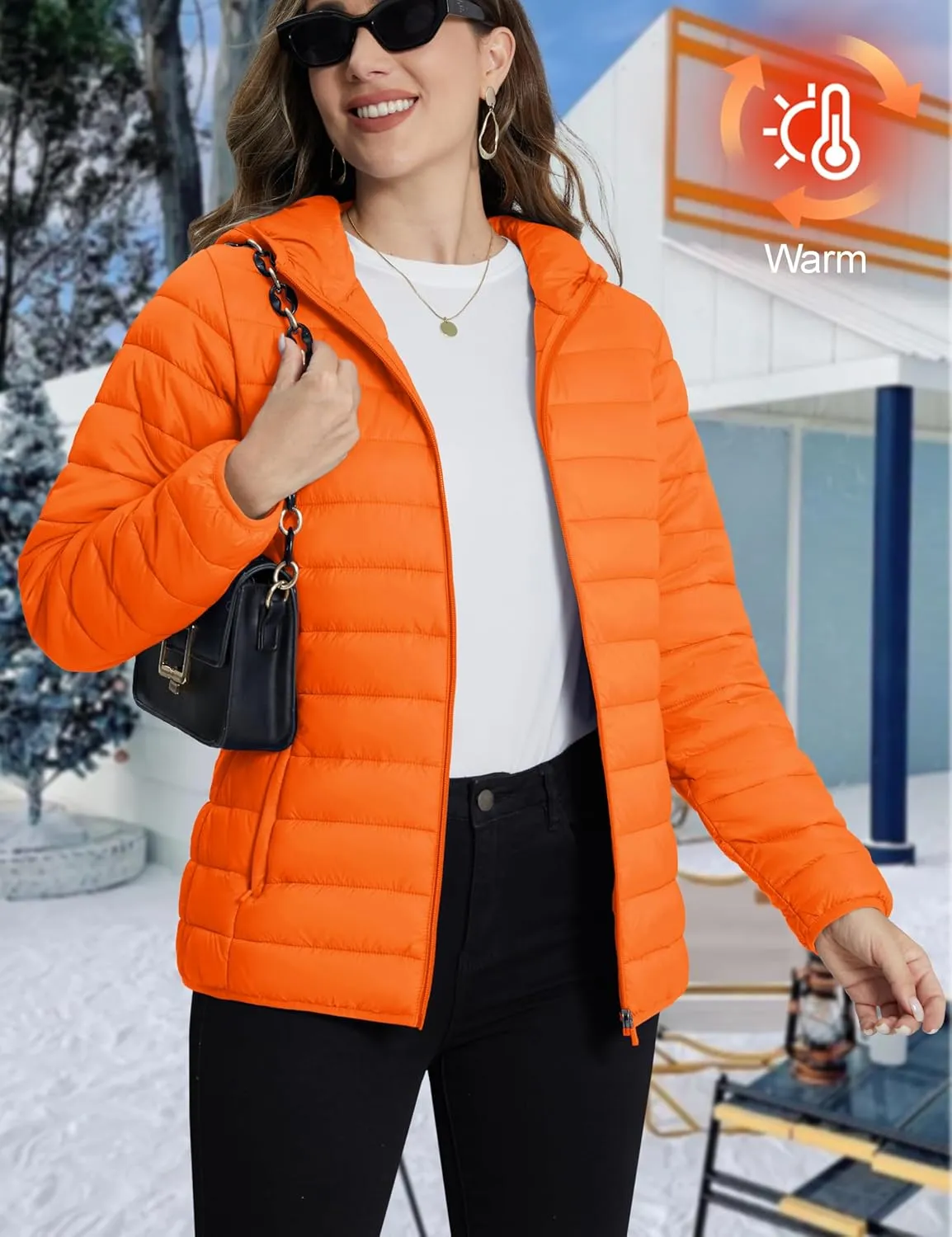 TACVASEN Women's Lightweight Puffer Jacket with Hood Pockets Quilted Padded Full-zip Winter Coat