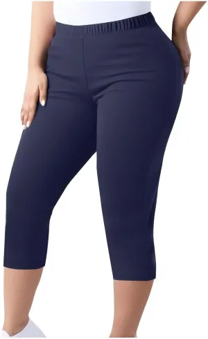 TANGNADE Women Capri Pants Plus Size Stretch Knee Length Leggings Elastic Waist Casual Summer Ladies Pull On Capris