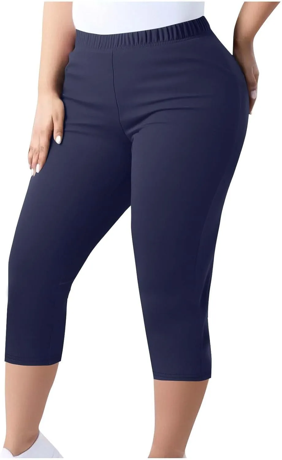 TANGNADE Women Capri Pants Plus Size Stretch Knee Length Leggings Elastic Waist Casual Summer Ladies Pull On Capris