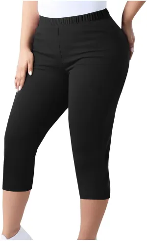 TANGNADE Women Capri Pants Plus Size Stretch Knee Length Leggings Elastic Waist Casual Summer Ladies Pull On Capris