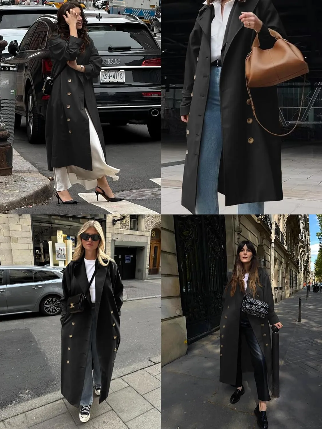 Tankaneo Womens Long Trench Coat Oversized Double Breasted Windproof Classic Lapel Casual Fall Overcoat