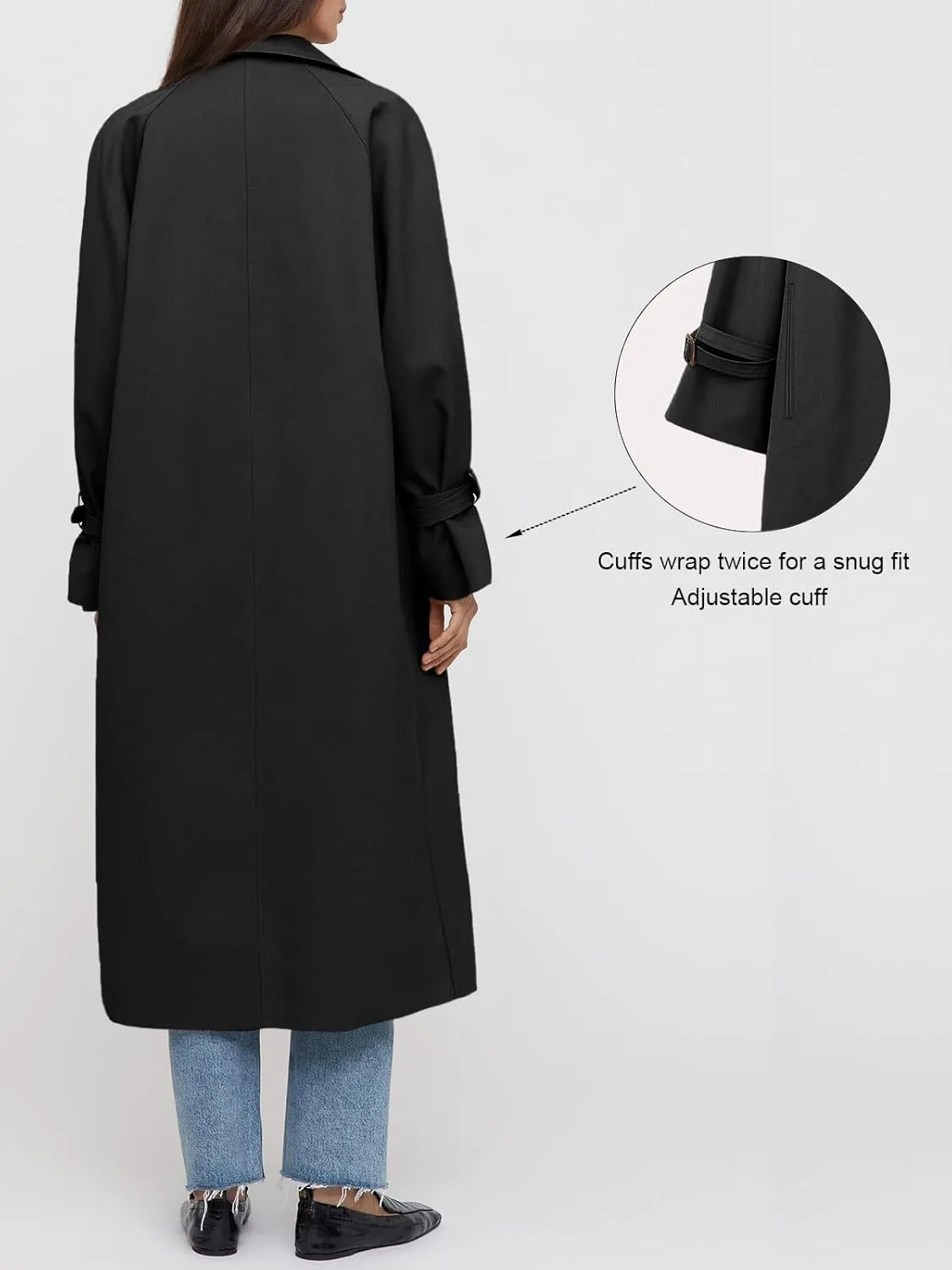 Tankaneo Womens Long Trench Coat Oversized Double Breasted Windproof Classic Lapel Casual Fall Overcoat