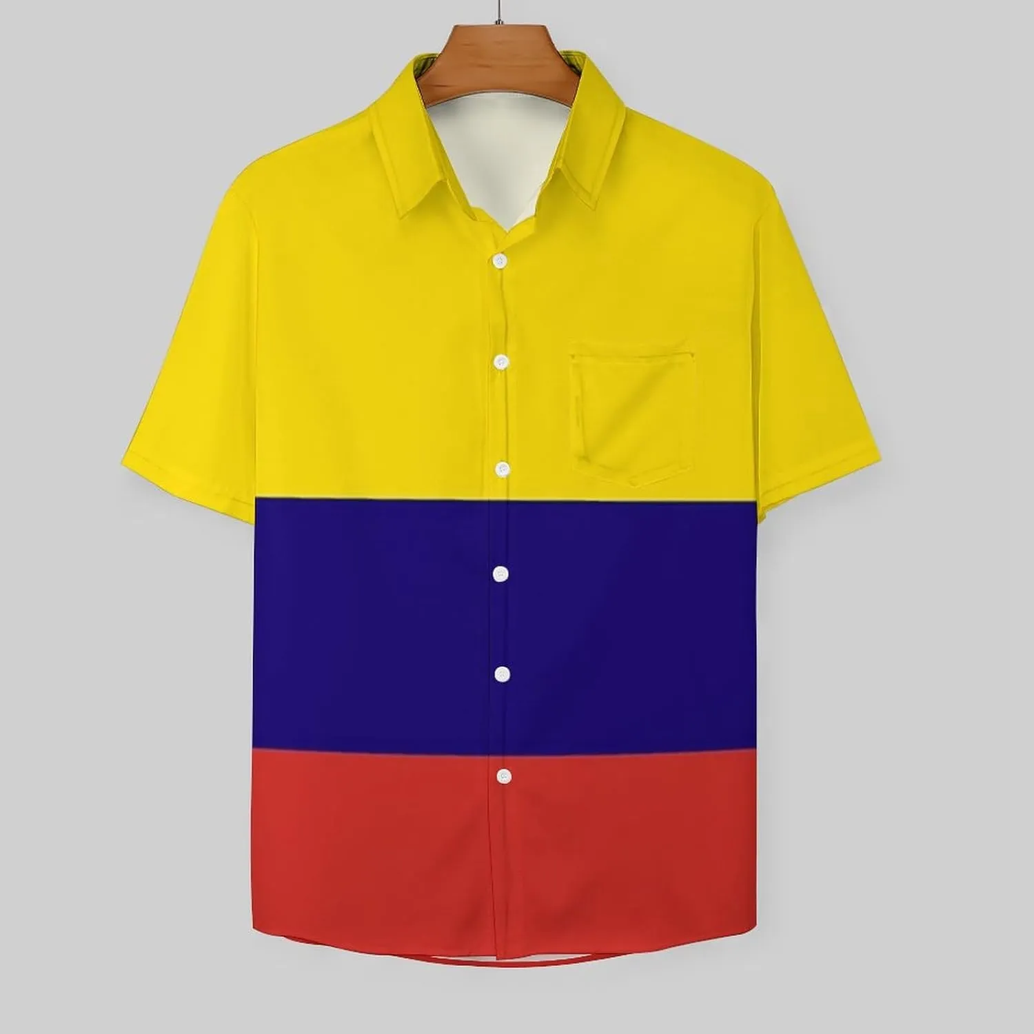 The Colombia Flag Print Men's Short Sleeve Shirt Regular Fit Casual Summer Beach Shirt Oversized Breathable Qu