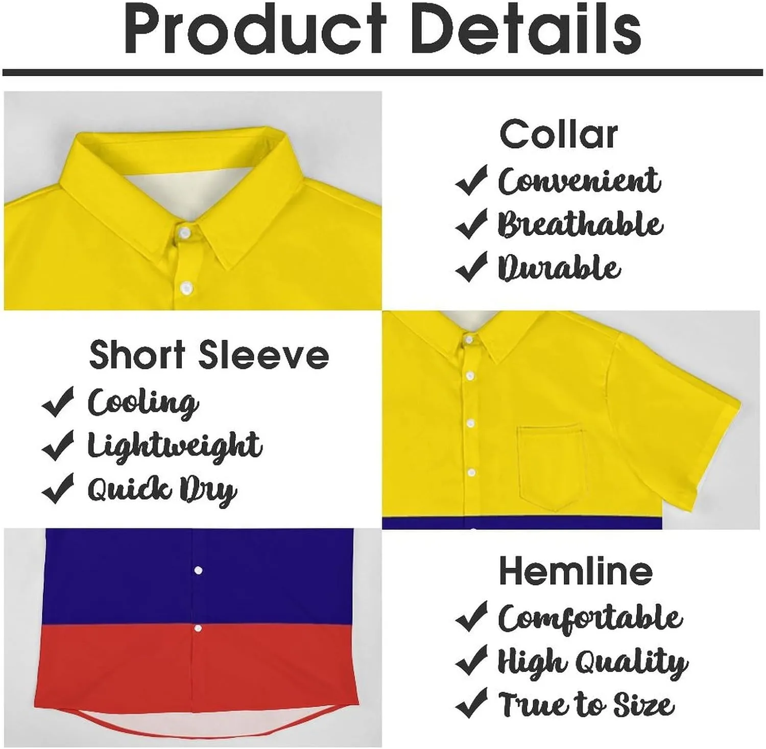 The Colombia Flag Print Men's Short Sleeve Shirt Regular Fit Casual Summer Beach Shirt Oversized Breathable Qu