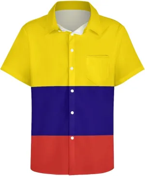 The Colombia Flag Print Men's Short Sleeve Shirt Regular Fit Casual Summer Beach Shirt Oversized Breathable Qu