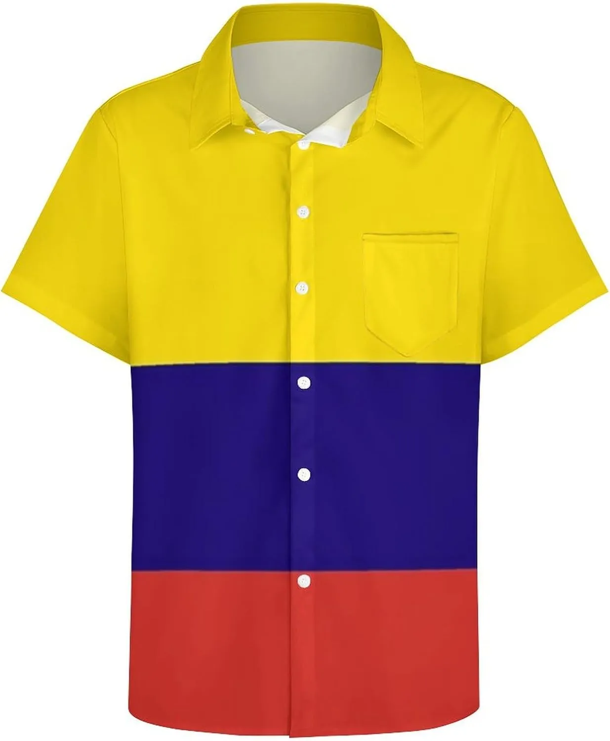 The Colombia Flag Print Men's Short Sleeve Shirt Regular Fit Casual Summer Beach Shirt Oversized Breathable Qu