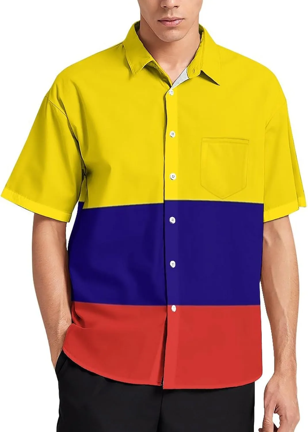 The Colombia Flag Print Men's Short Sleeve Shirt Regular Fit Casual Summer Beach Shirt Oversized Breathable Qu