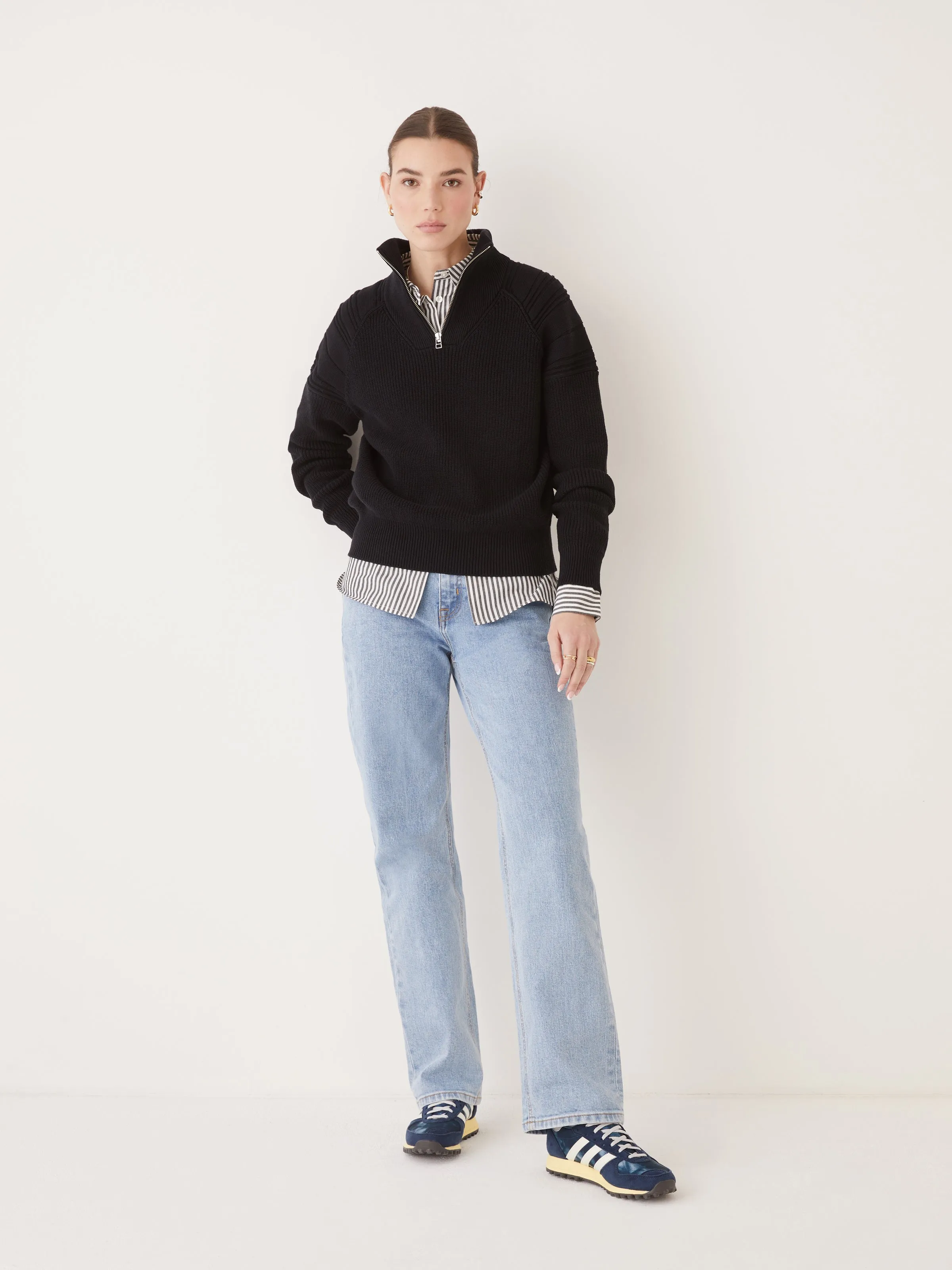 The Half-Zip Mockneck Sweater in Black
