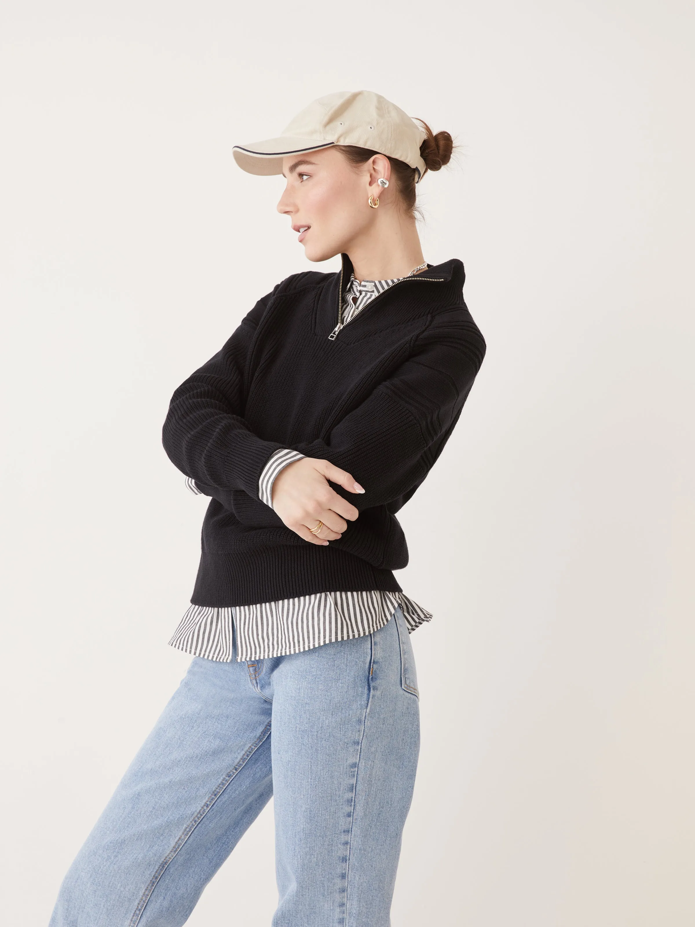 The Half-Zip Mockneck Sweater in Black