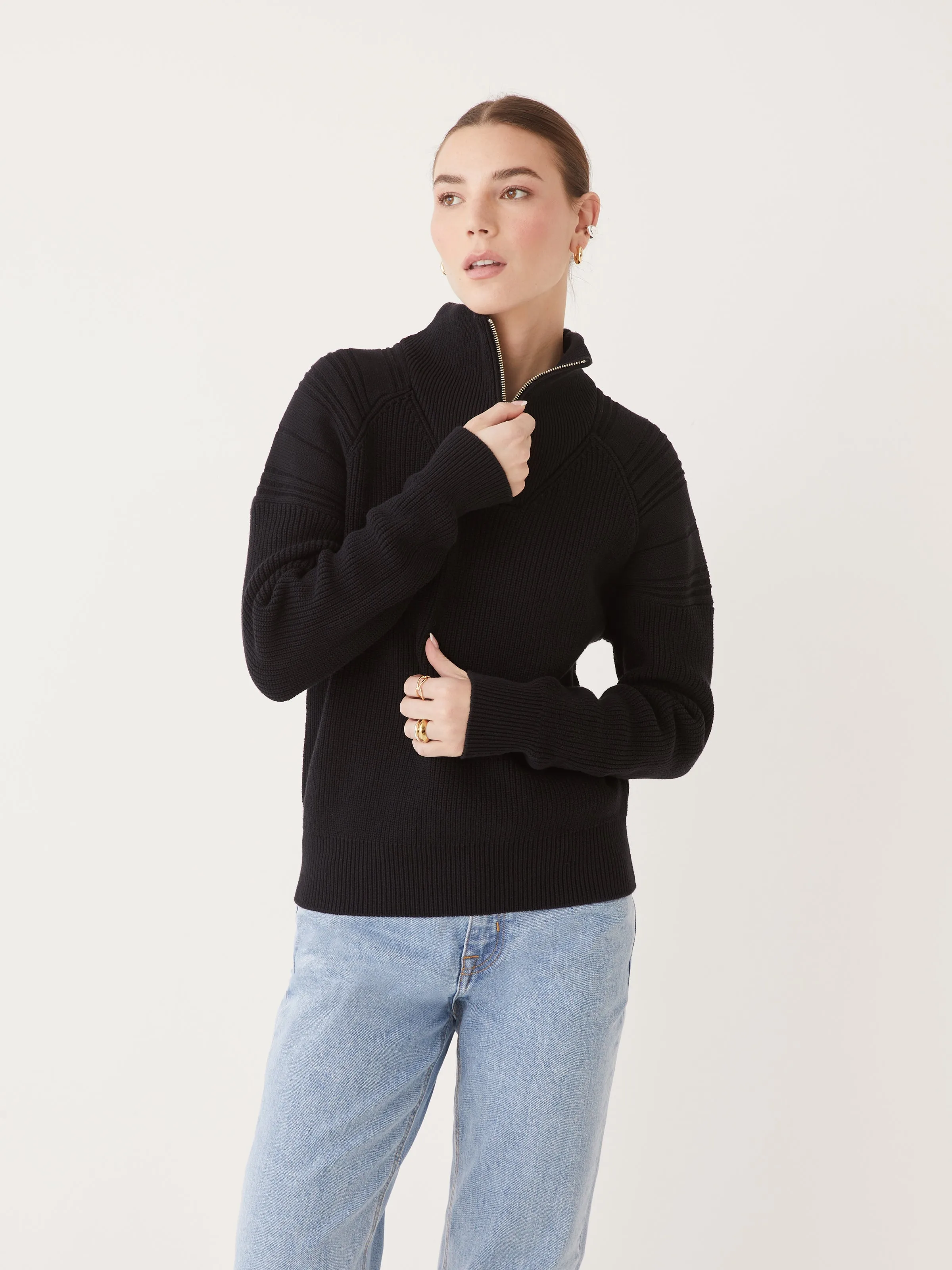 The Half-Zip Mockneck Sweater in Black