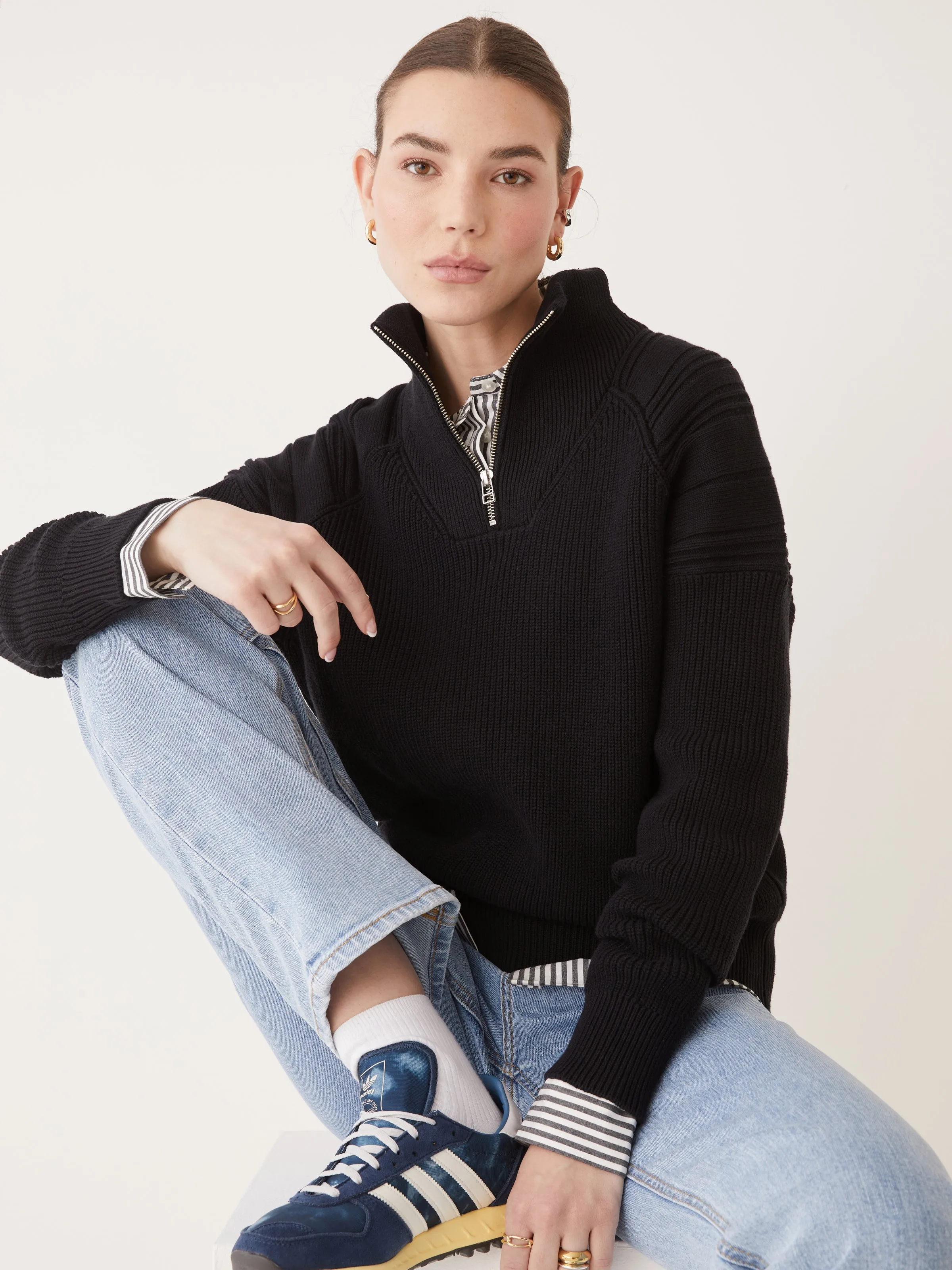 The Half-Zip Mockneck Sweater in Black