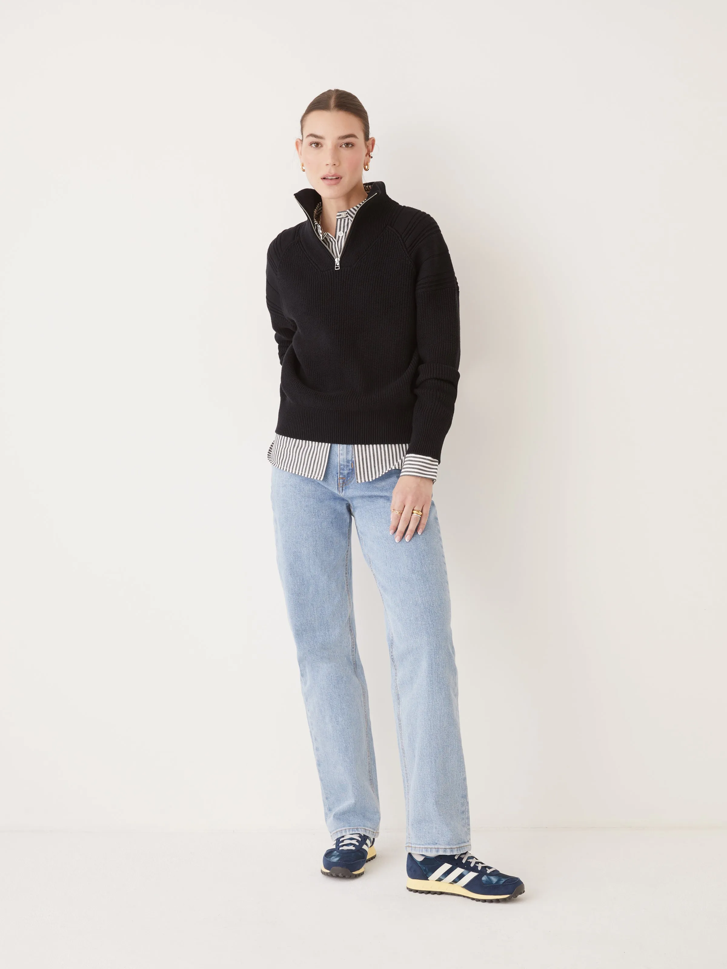 The Half-Zip Mockneck Sweater in Black