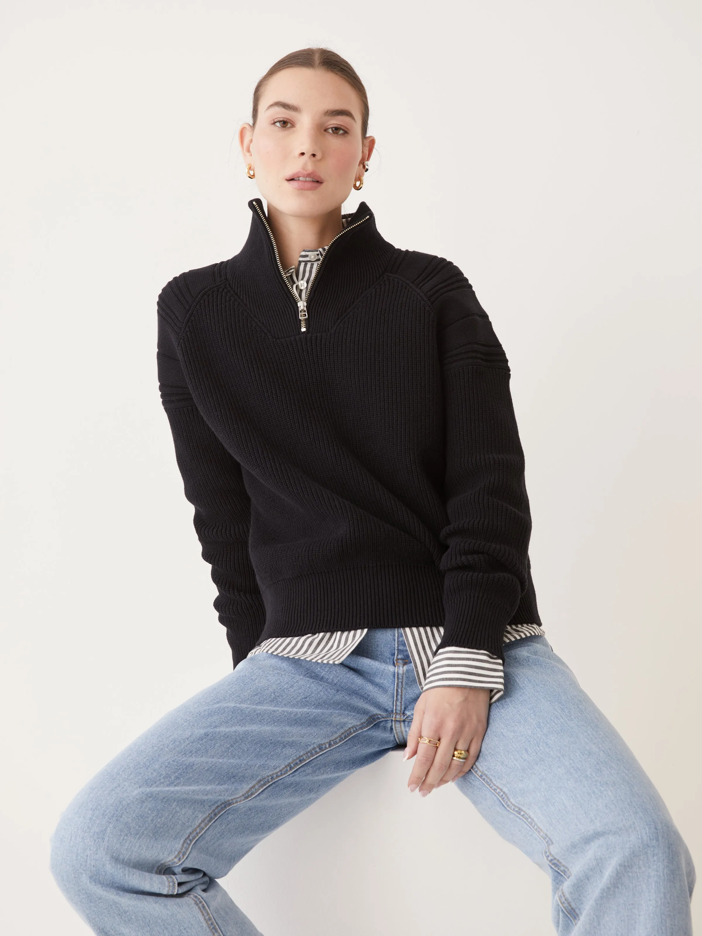 The Half-Zip Mockneck Sweater in Black