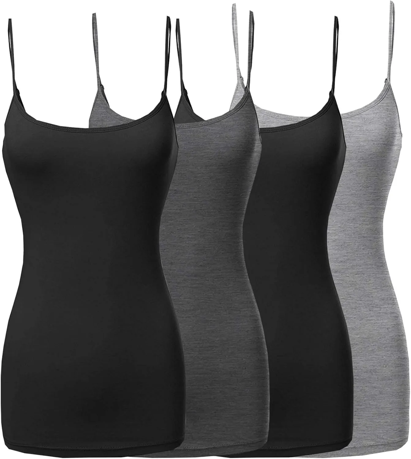 The Lovely Womens & Juniors Basic Solid Long Length Adjustable Spaghetti Strap Tank Top - 4 Pack