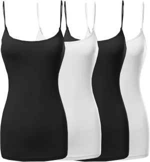 The Lovely Womens & Juniors Basic Solid Long Length Adjustable Spaghetti Strap Tank Top - 4 Pack