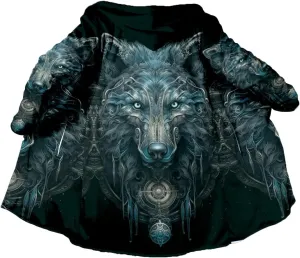 Thick Warm Hooded Cloak For Men Fenrir Wolf Valknut Tattoo Overcoat Coat Windproof Fleece Jacket