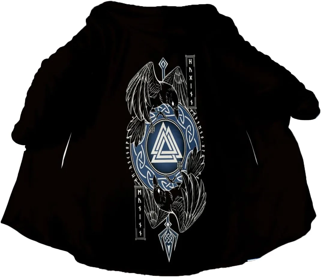 Thick Warm Hooded Cloak For Men For Men Symbol Viking Tattoo Raven Odin Overcoat Windproof Fleece Jacket