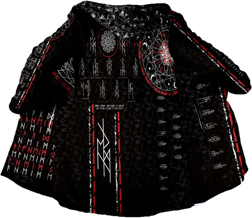 Thick Warm Hooded Cloak Men Tattoo Symbol Viking Armor Overcoat Coat Windproof Fleece Jacket