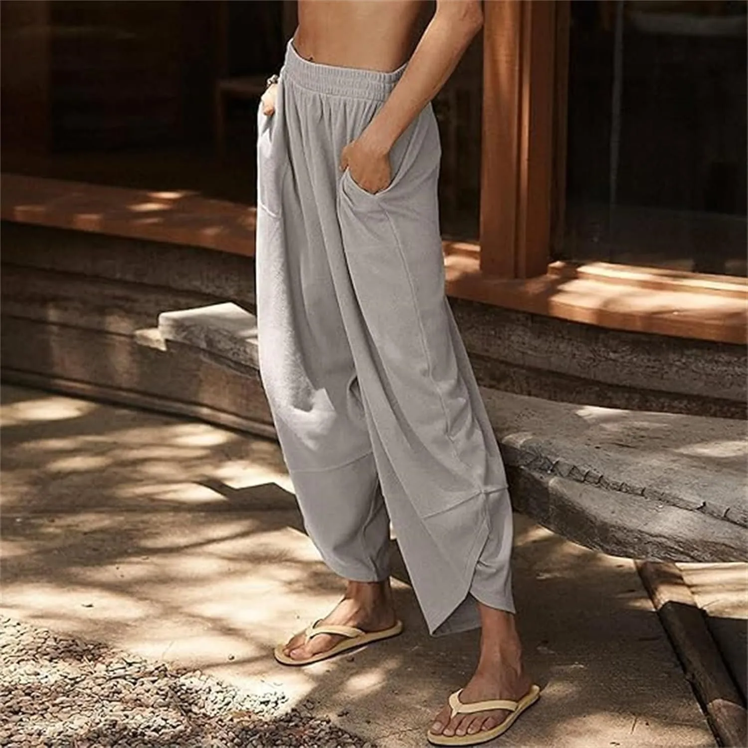 Thneed Wrap Pants, Thneed Beach Wrap Pants, Lightweight Cotton Palazzo with Elastic Waist, Wide Leg Harem Style