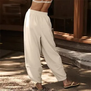 Thneed Wrap Pants, Thneed Beach Wrap Pants, Lightweight Cotton Palazzo with Elastic Waist, Wide Leg Harem Style