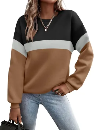 TICTICMIMI Women's Long Sleeve Tops Casual Color Block/Solid Cute Crewneck Sweatshirts Pullover Fall Shirts