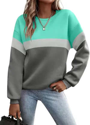TICTICMIMI Women's Long Sleeve Tops Casual Color Block/Solid Cute Crewneck Sweatshirts Pullover Fall Shirts