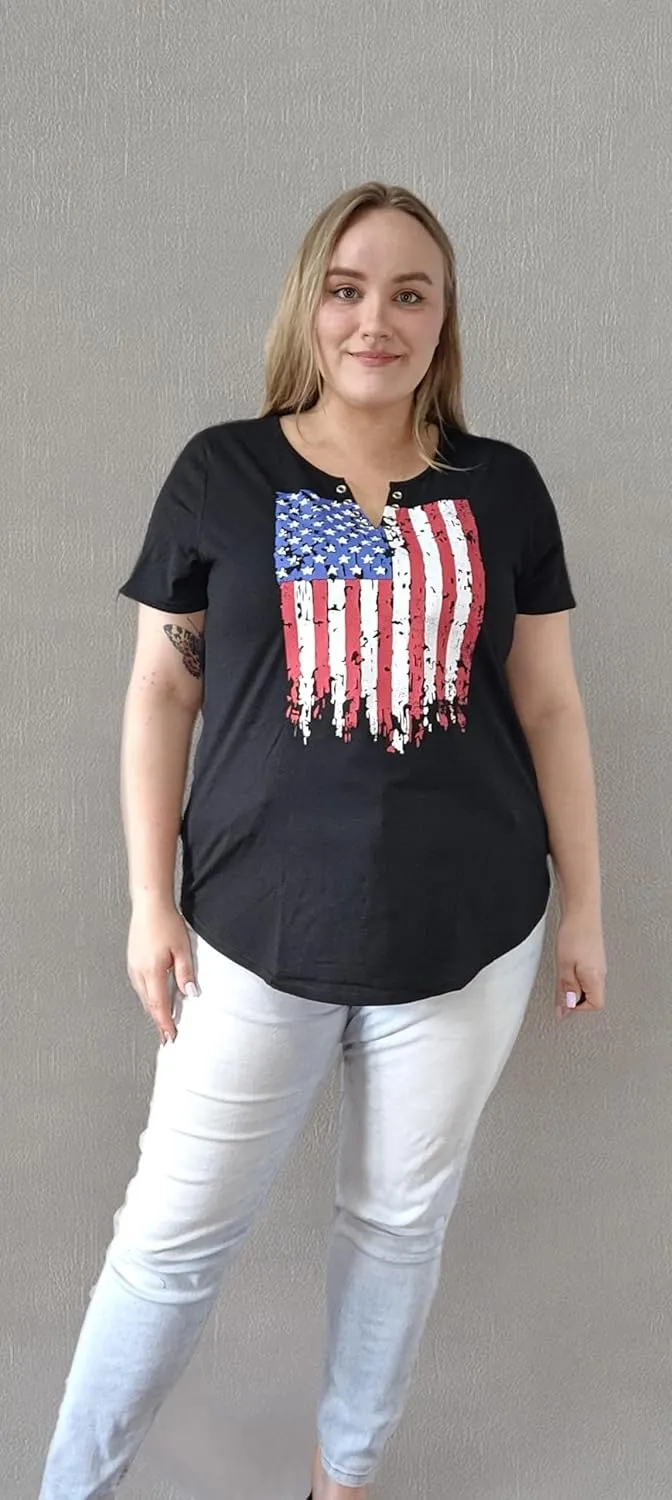 TIYOMI Plus Size T Shirt for Women Buttons Tops Short Sleeve Summer Sexy V-Neckline Shirts Solid/Tie Dye XL-5XL