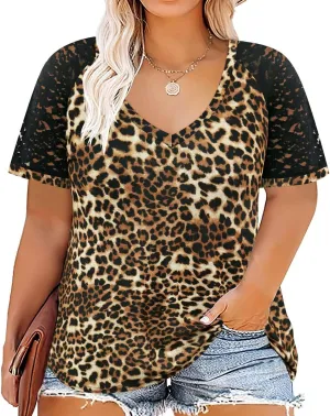 TIYOMI Plus Size Tops for Women Short Sleeve Color Block Raglan Sexy V Neck Shirts Tunic Spring Summer XL-5XL 14W-28W