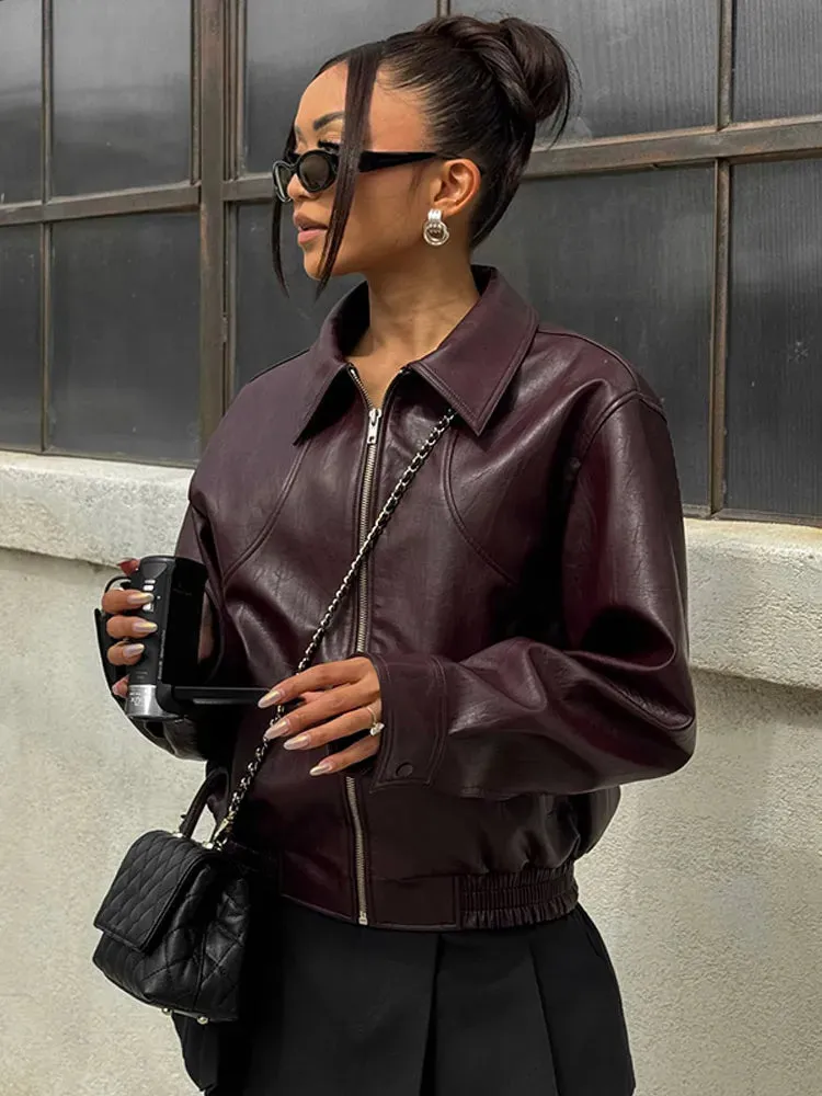 Toleet-Winter and Autumn Outfits Christmas/Thanksgiving_Korean Black Leather Winter Long Moto Biker Zipper Streetwear Loose Jacket