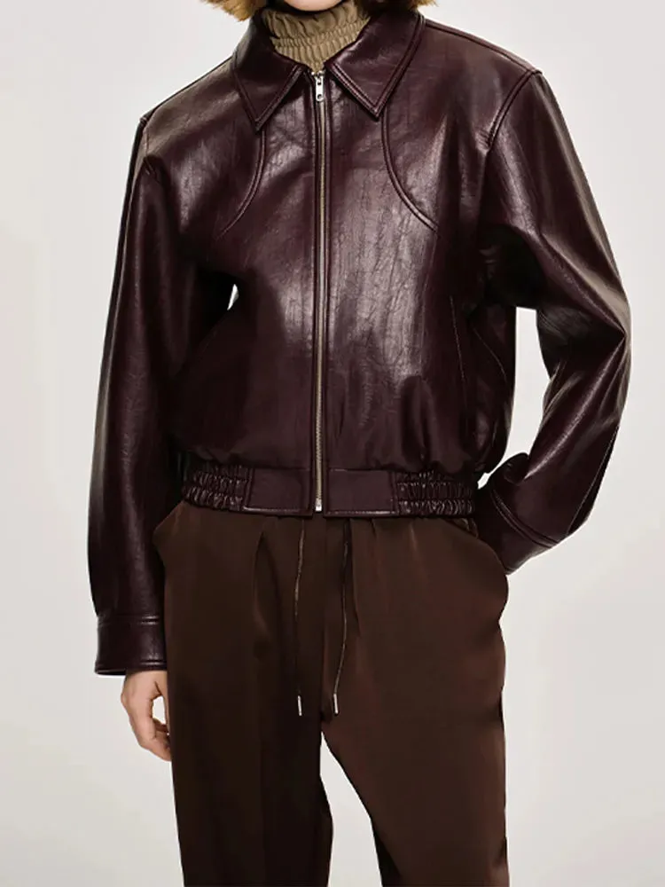 Toleet-Winter and Autumn Outfits Christmas/Thanksgiving_Korean Black Leather Winter Long Moto Biker Zipper Streetwear Loose Jacket