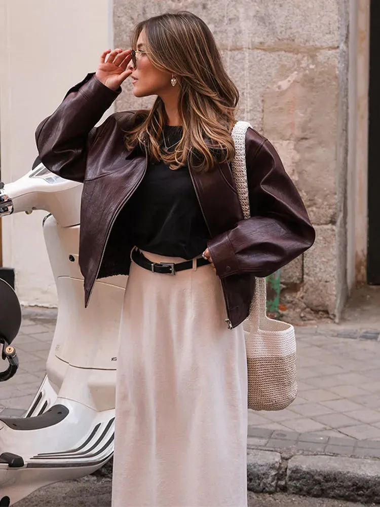 Toleet-Winter and Autumn Outfits Christmas/Thanksgiving_Korean Black Leather Winter Long Moto Biker Zipper Streetwear Loose Jacket
