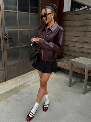 Toleet-Winter and Autumn Outfits Christmas/Thanksgiving_Korean Black Leather Winter Long Moto Biker Zipper Streetwear Loose Jacket