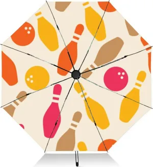 Travel Umbrella for Rain Windproof Bowling game colorful silhouette Automatic Cute Portable Compact Umbrella for Women Purse Backpack Car Black Sun UV Protection