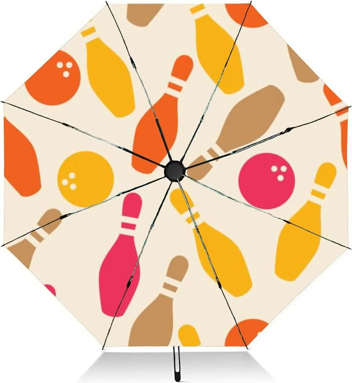 Travel Umbrella for Rain Windproof Bowling game colorful silhouette Automatic Cute Portable Compact Umbrella for Women Purse Backpack Car Black Sun UV Protection