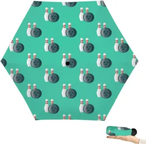 Travel Umbrella for Rain Windproof Bowling Game Cute Portable Compact Mini Umbrella for Women Purse Backpack Car Black Sun UV Protection