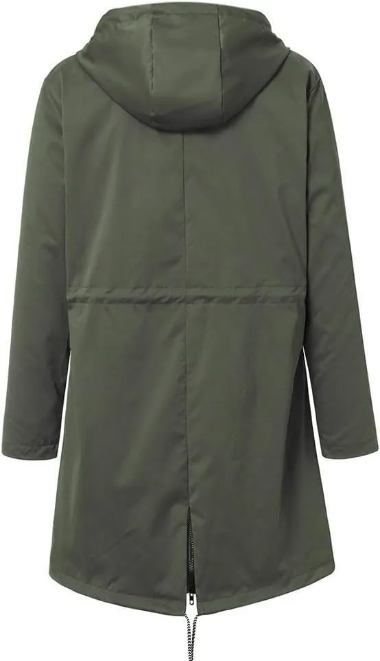 Trench Coat Women Mid Length Zip Up Windproof Rain Jacket Hooded Drawstring Waterproof Jacket with Zipper Pockets