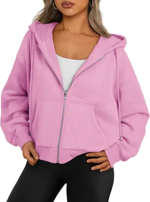 Trendy Queen Zip Up Hoodies For Women Cropped Sweatshirts Fall Fashion Outfits 2025 Y2k Fleece Teen Girls Clothes