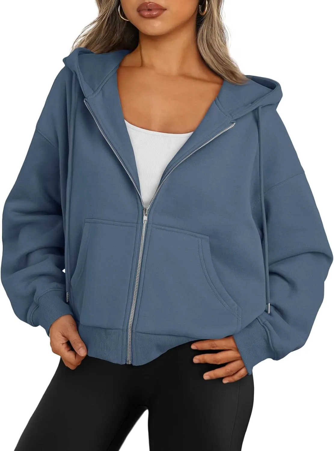 Trendy Queen Zip Up Hoodies For Women Cropped Sweatshirts Fall Fashion Outfits 2025 Y2k Fleece Teen Girls Clothes