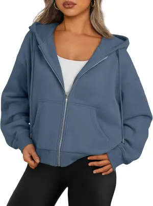 Trendy Queen Zip Up Hoodies For Women Cropped Sweatshirts Fall Fashion Outfits 2025 Y2k Fleece Teen Girls Clothes