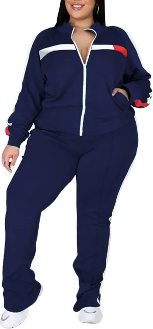 UOUA Women's Plus Size Jogging Suit 2 Piece Sweatsuit Long Sleeve Jacket & Pants Two Piece Track Set Outfit