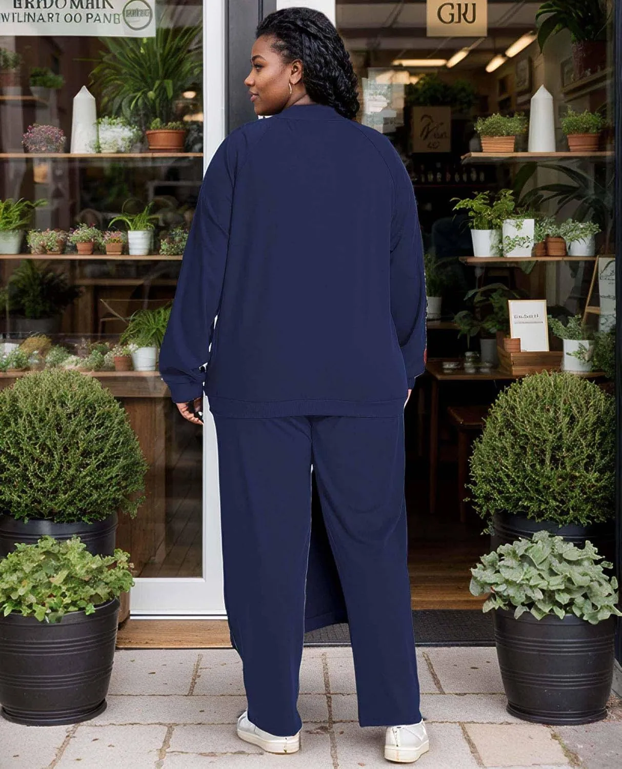 UOUA Women's Plus Size Jogging Suit 2 Piece Sweatsuit Long Sleeve Jacket & Pants Two Piece Track Set Outfit