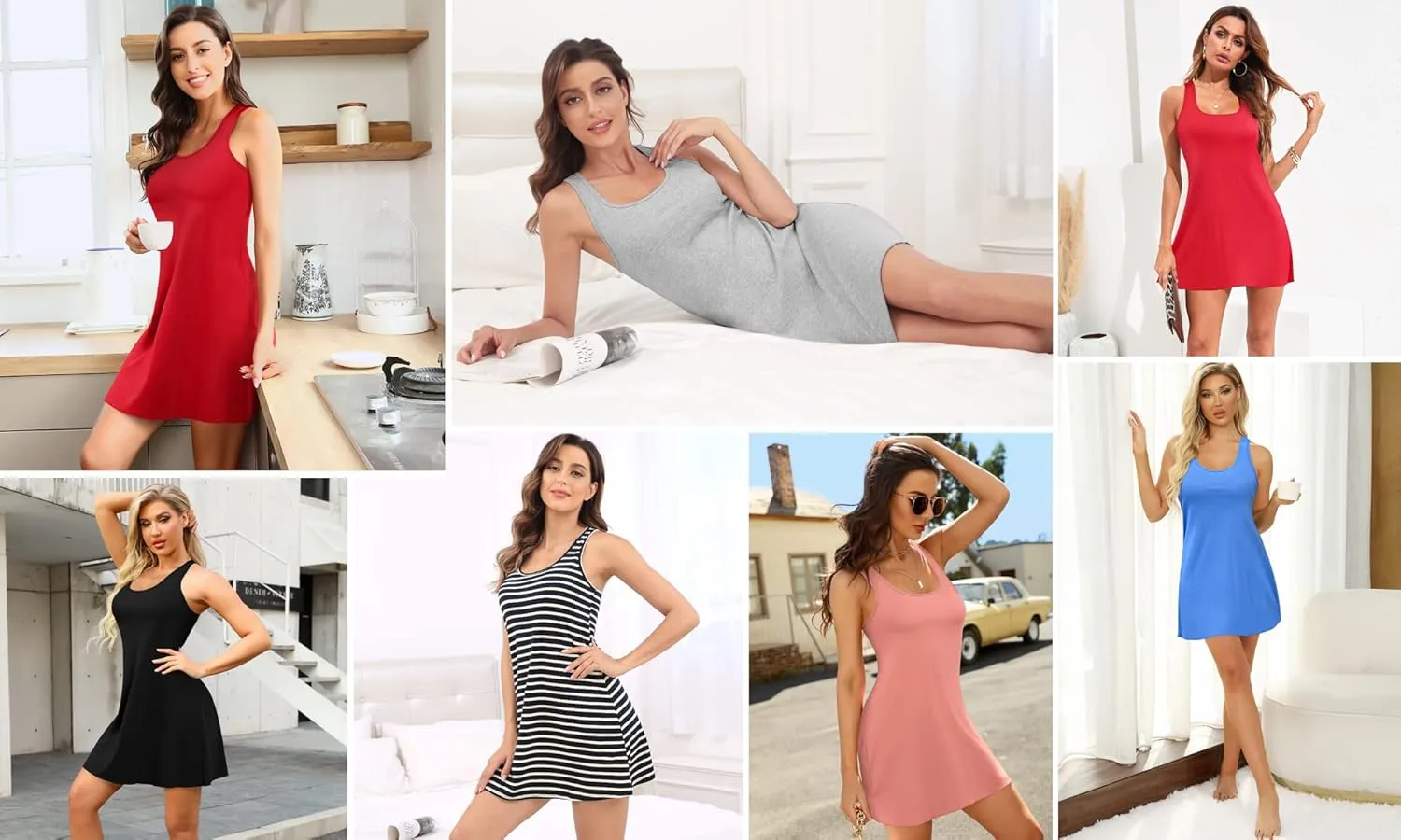 V FOR CITY Women Cotton Tank Dress for Summer Casual Loose Fit Dresses Beach Cover Up Sleeveless T-Shirt Sundress