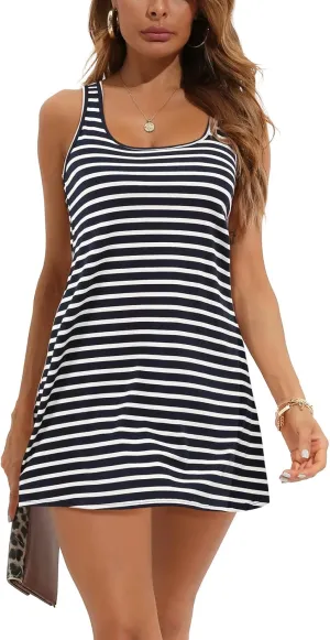 V FOR CITY Women Cotton Tank Dress for Summer Casual Loose Fit Dresses Beach Cover Up Sleeveless T-Shirt Sundress
