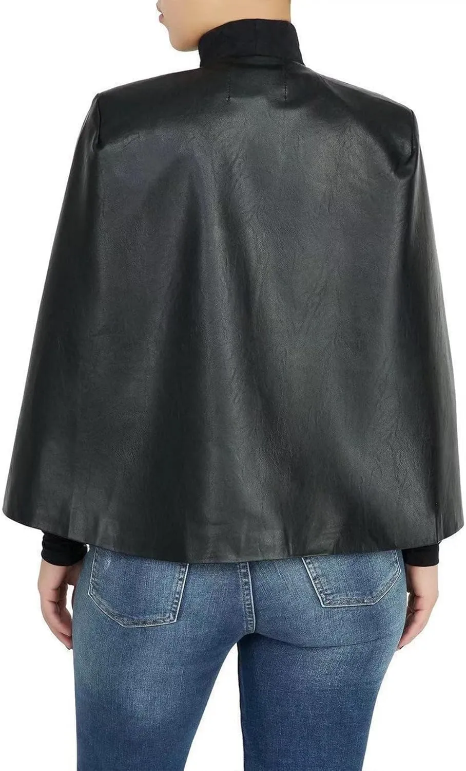 Vaceky Womens Faux Leather Cape Blazer Split Sleeve Open Front Poncho Casual Coat