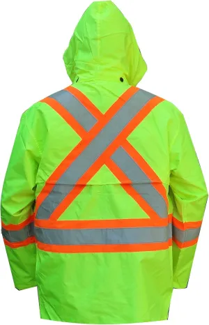 Viking Open Road 150 Denier Trilobal Rip-Stop Hi-Vis Safety Rain Jacket with 2" Vi-brance Reflective Tape Over 4"