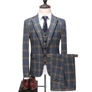 West Louis Designer Fancy Plaid Business 3 Piece Suit